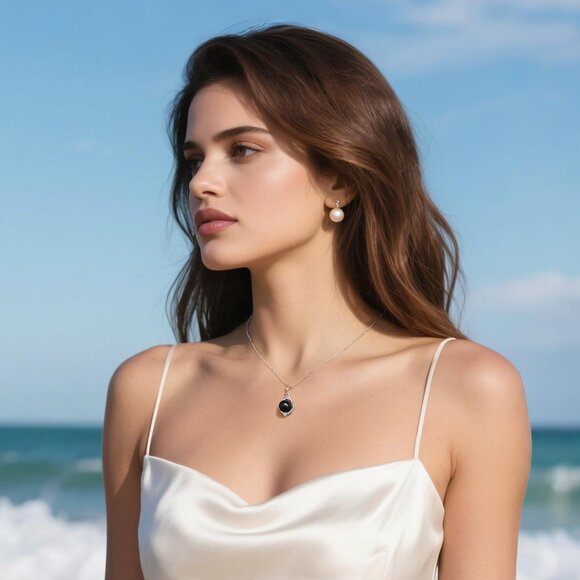 10-11mm Tahitian Black Pearl, Rose Flower Pearl Necklace, Anniversary Jewelry Gi - Picture 2 of 7